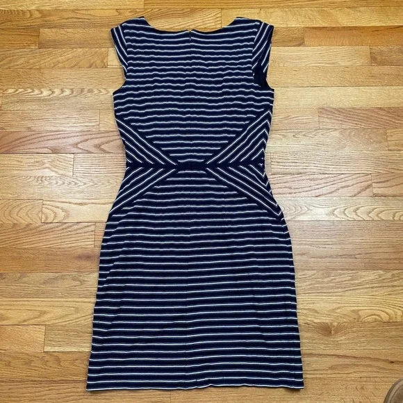 Ann Taylor Striped Sheath Dress Women 6 Navy White Nautical Career Classic Chic - Picture 6 of 8